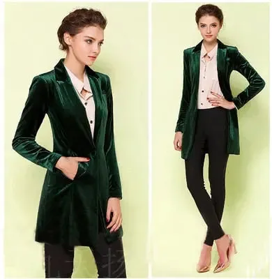 Velvet Slim Fit Long Blazer Jacket