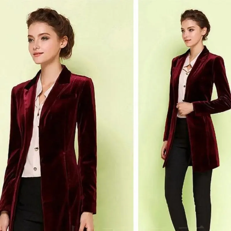 Velvet Slim Fit Long Blazer Jacket