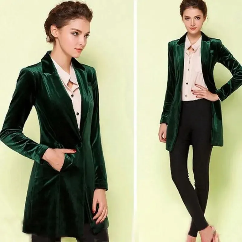 Velvet Slim Fit Long Blazer Jacket
