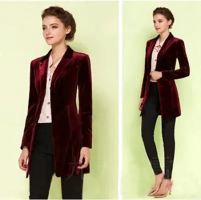 Velvet Slim Fit Long Blazer Jacket