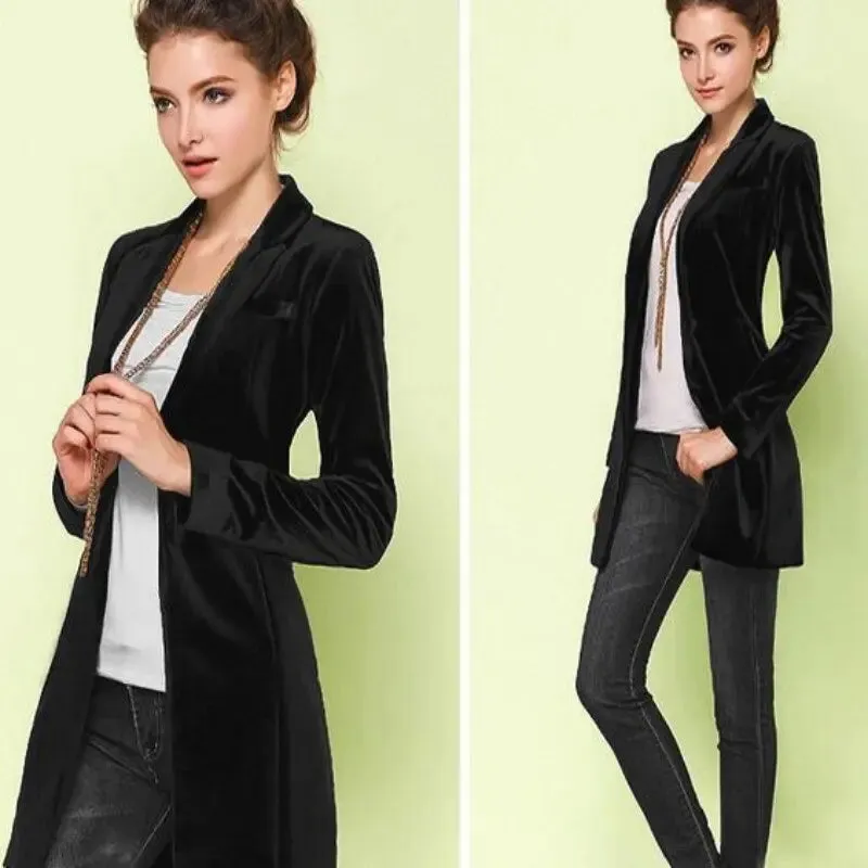 Velvet Slim Fit Long Blazer Jacket