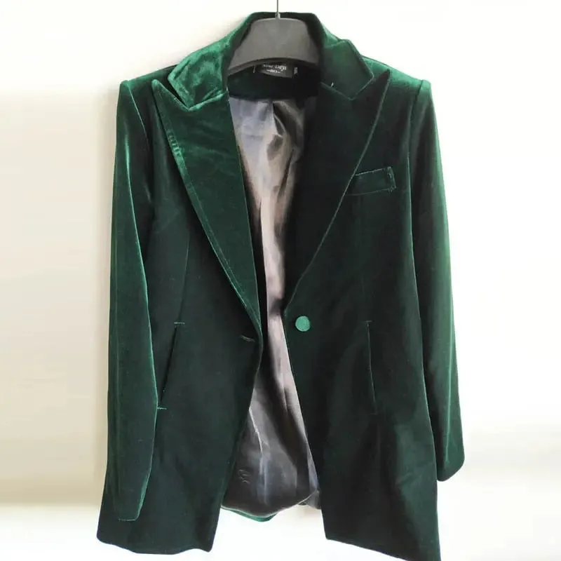 Velvet Slim Fit Long Blazer Jacket