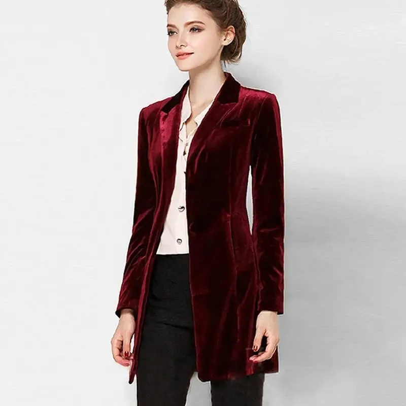 Velvet Slim Fit Long Blazer Jacket