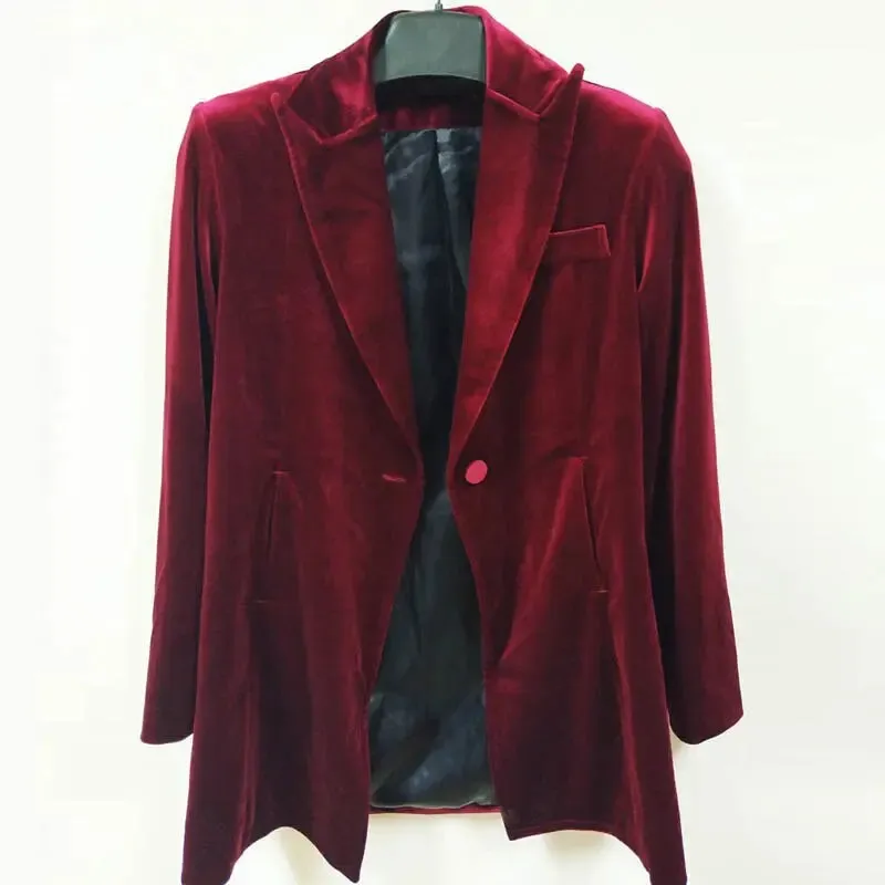 Velvet Slim Fit Long Blazer Jacket