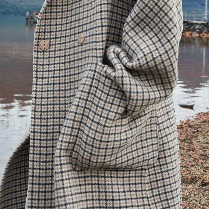 VINTAGE LONG PLAID MINIMALIST OVERCOAT