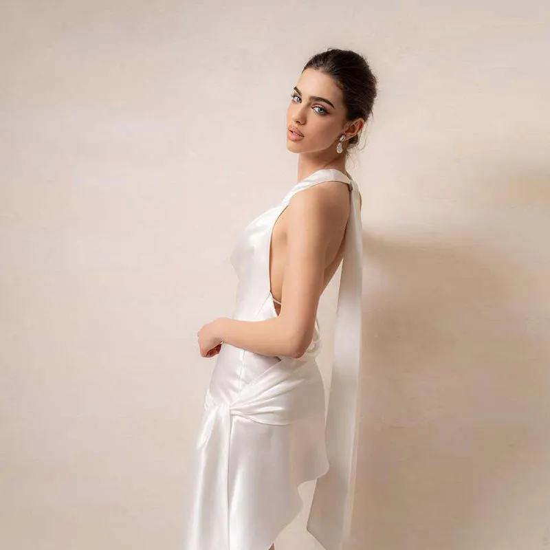 Women French Backless Halter Short Party Dress