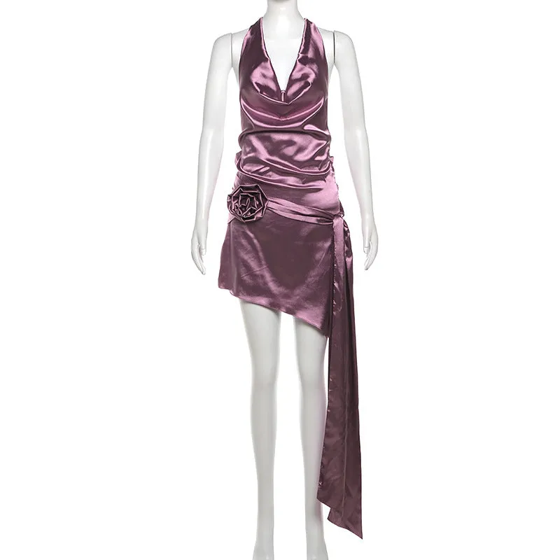 Women French Backless Halter Short Party Dress