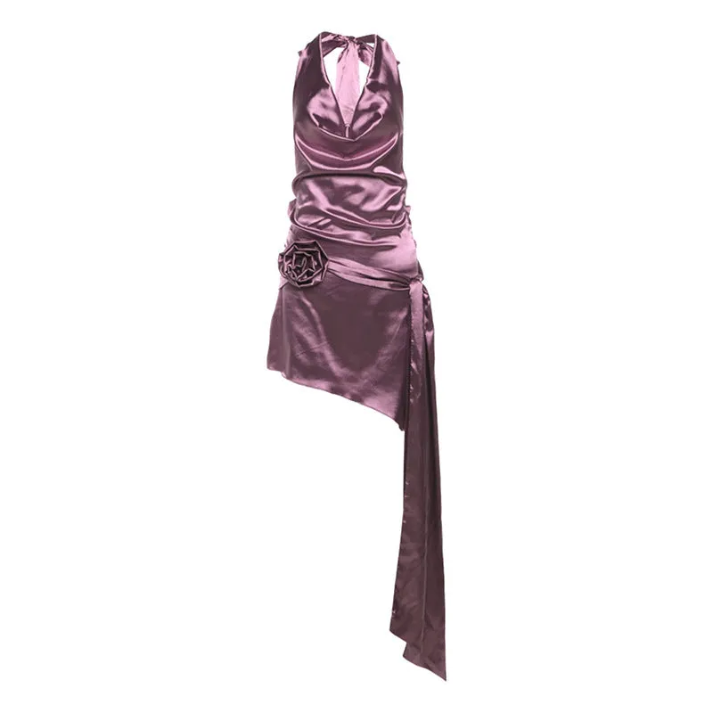 Women French Backless Halter Short Party Dress