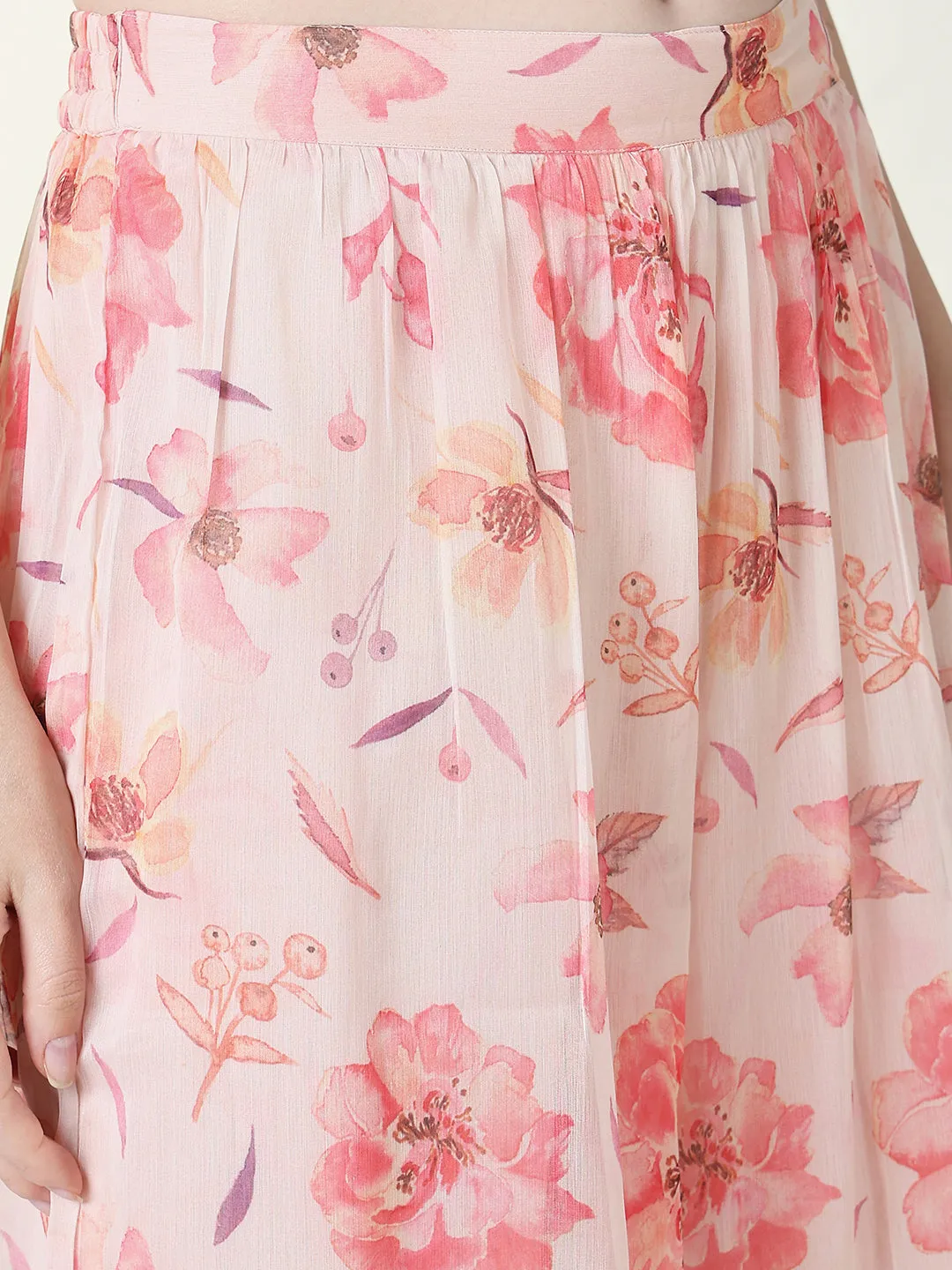 Women Peach Embellished Co Ords Set with Overcoat