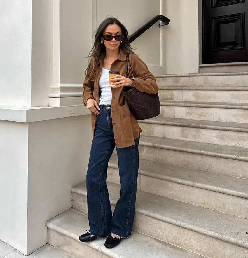 Women's British Style Suede Loose Casual Blazer Jacket