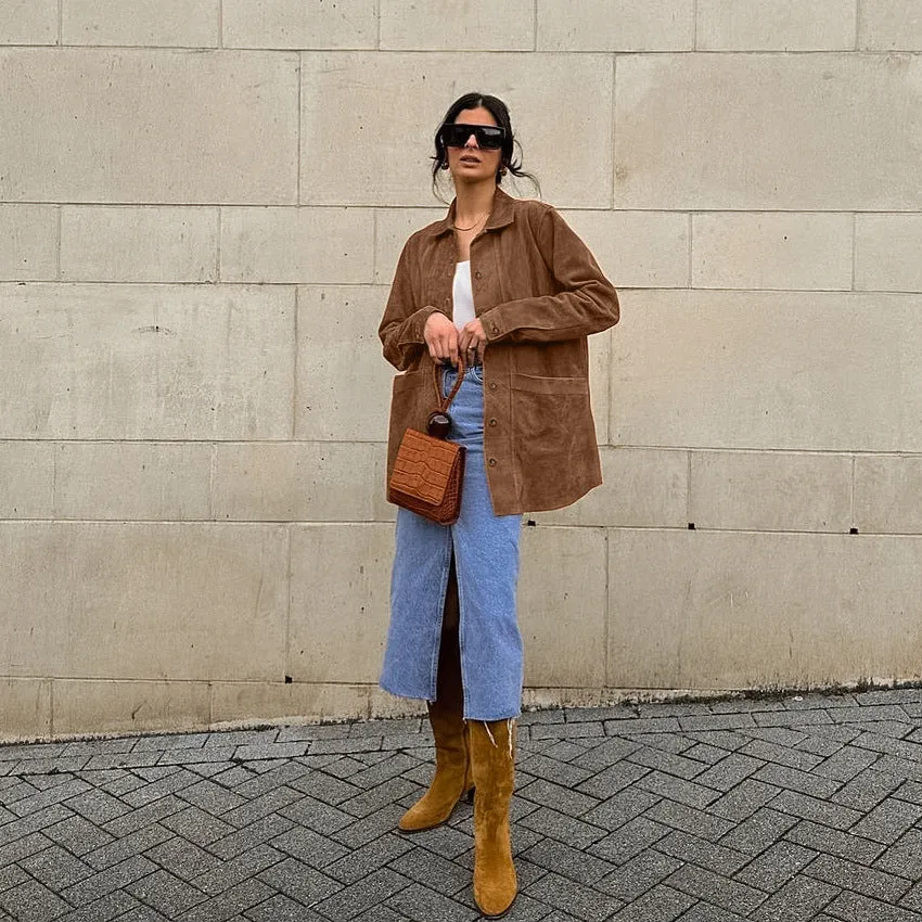Women's British Style Suede Loose Casual Blazer Jacket