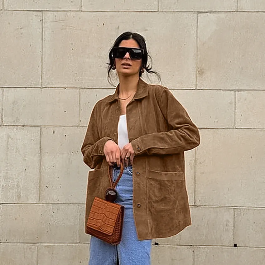 Women's British Style Suede Loose Casual Blazer Jacket